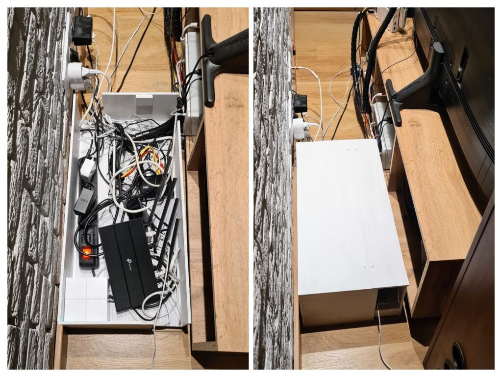 DIY skrzynka na kable kłębiące się za szafką RTV