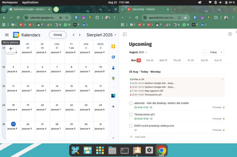 Mój system zarządzania czasem i zadaniami na dzień 2025-08-25